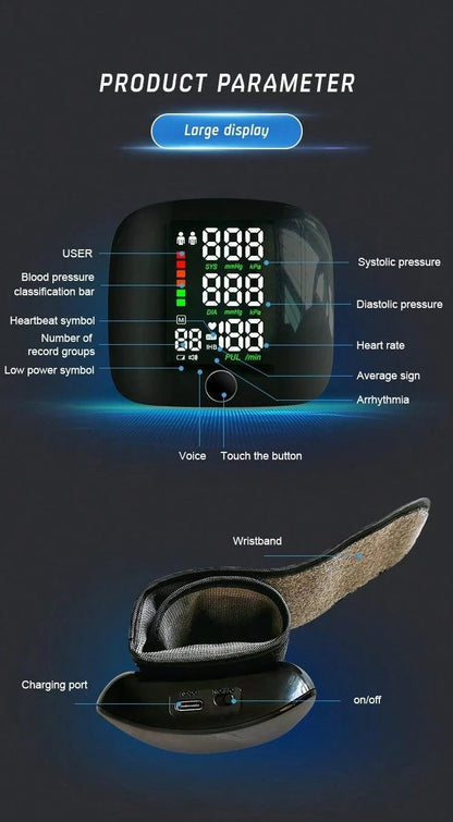 Professional Wrist BP Monitor – Easy Use, USB Rechargeable